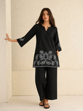 Black Cut Work Short Kurta With Straight Pants-Shae by SASSAFRAS