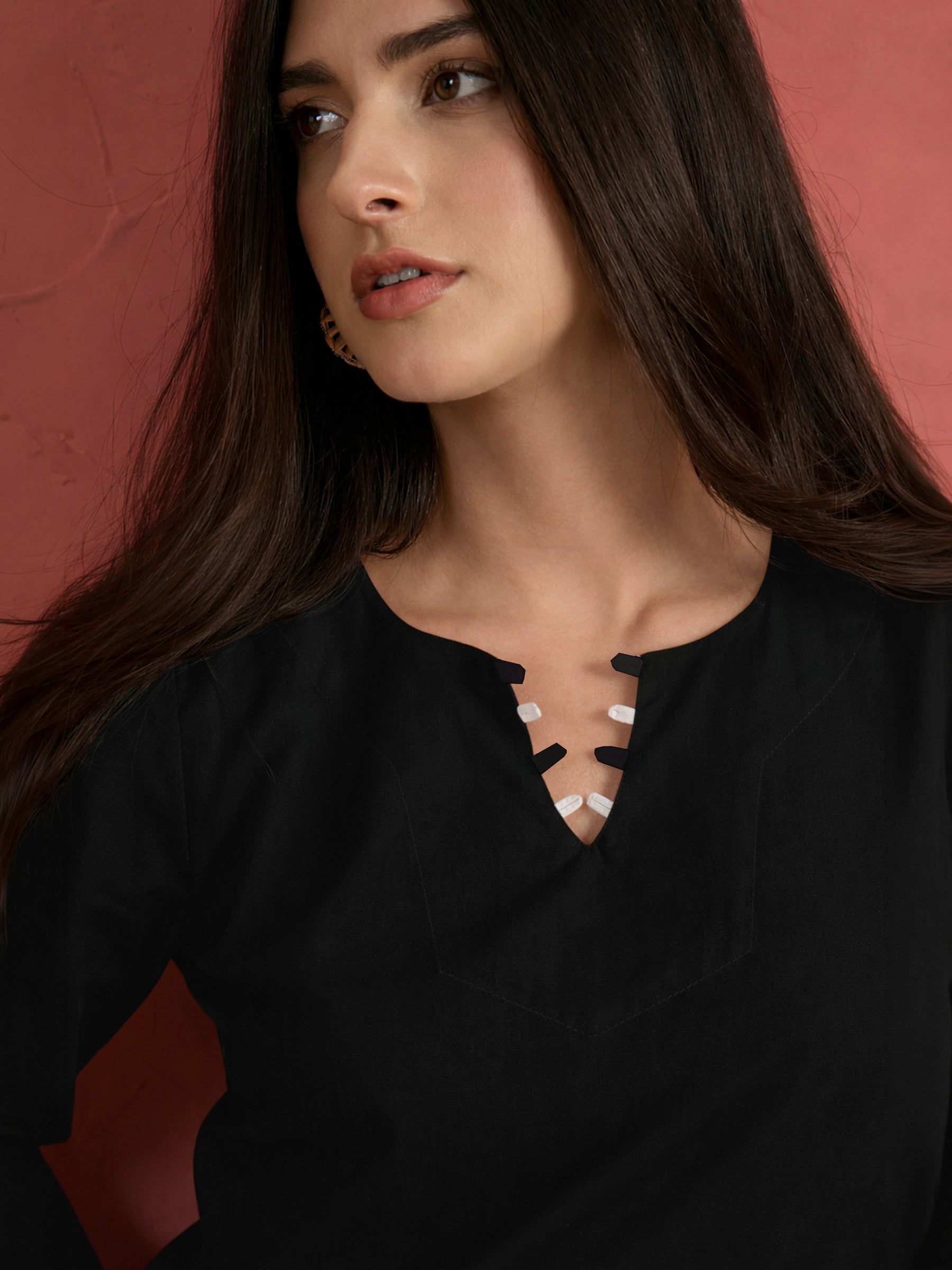 Black Cut Work Short Kurta With Straight Pants-Shae by SASSAFRAS
