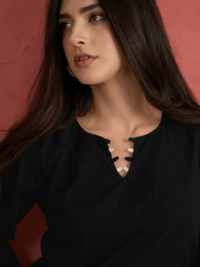 Black Cut Work Short Kurta With Straight Pants-Shae by SASSAFRAS