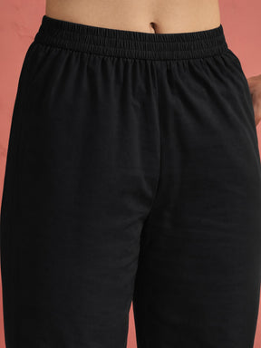Women Black Cut Work Short Kurta With Straight Pants