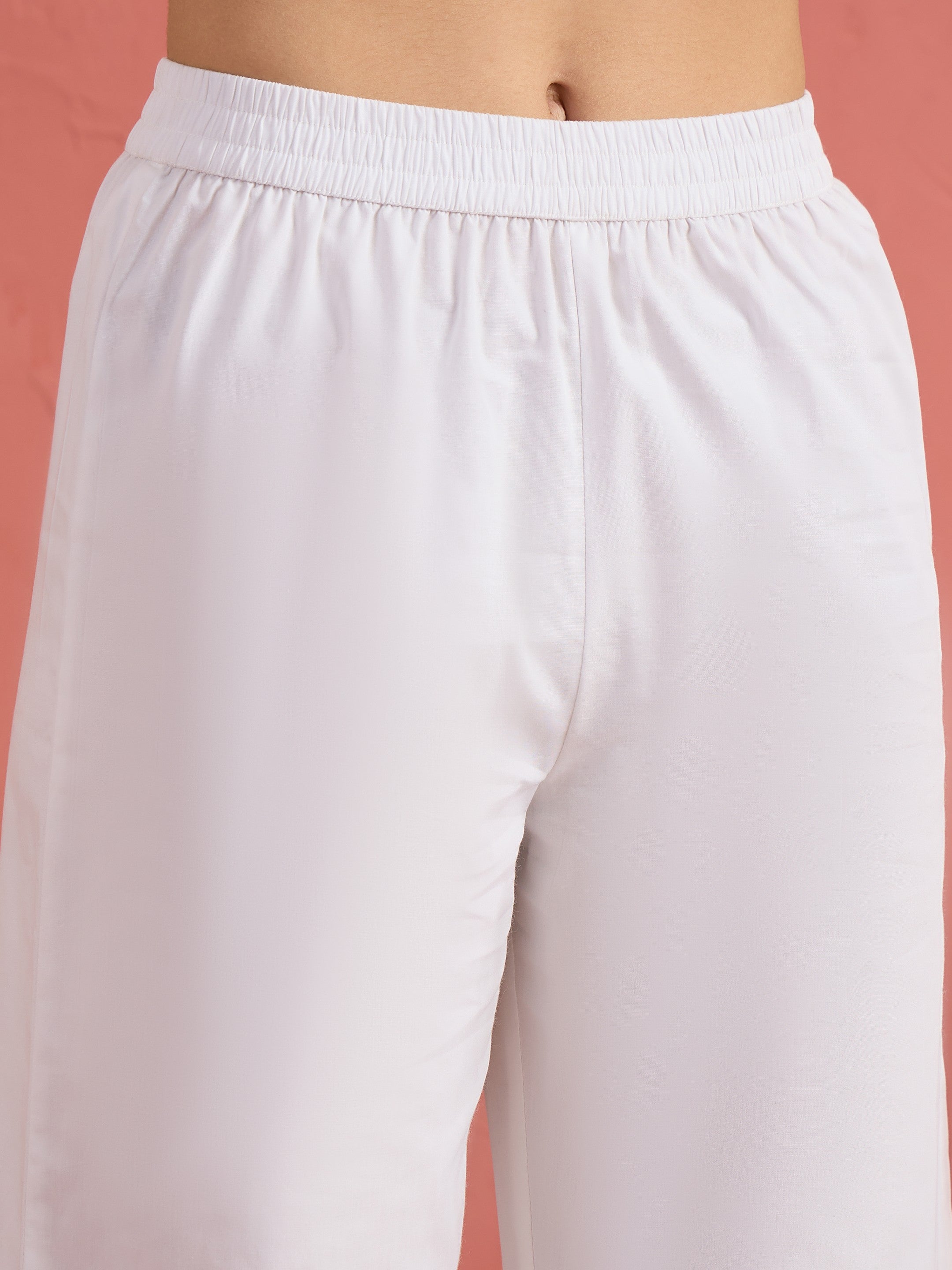 Women White Cut Work Short Kurta With Straight Pants