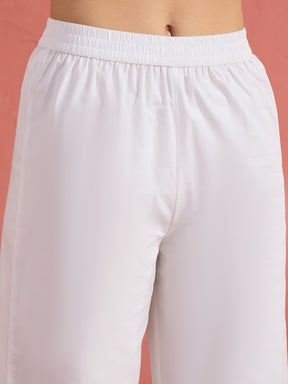 Women White Cut Work Short Kurta With Straight Pants