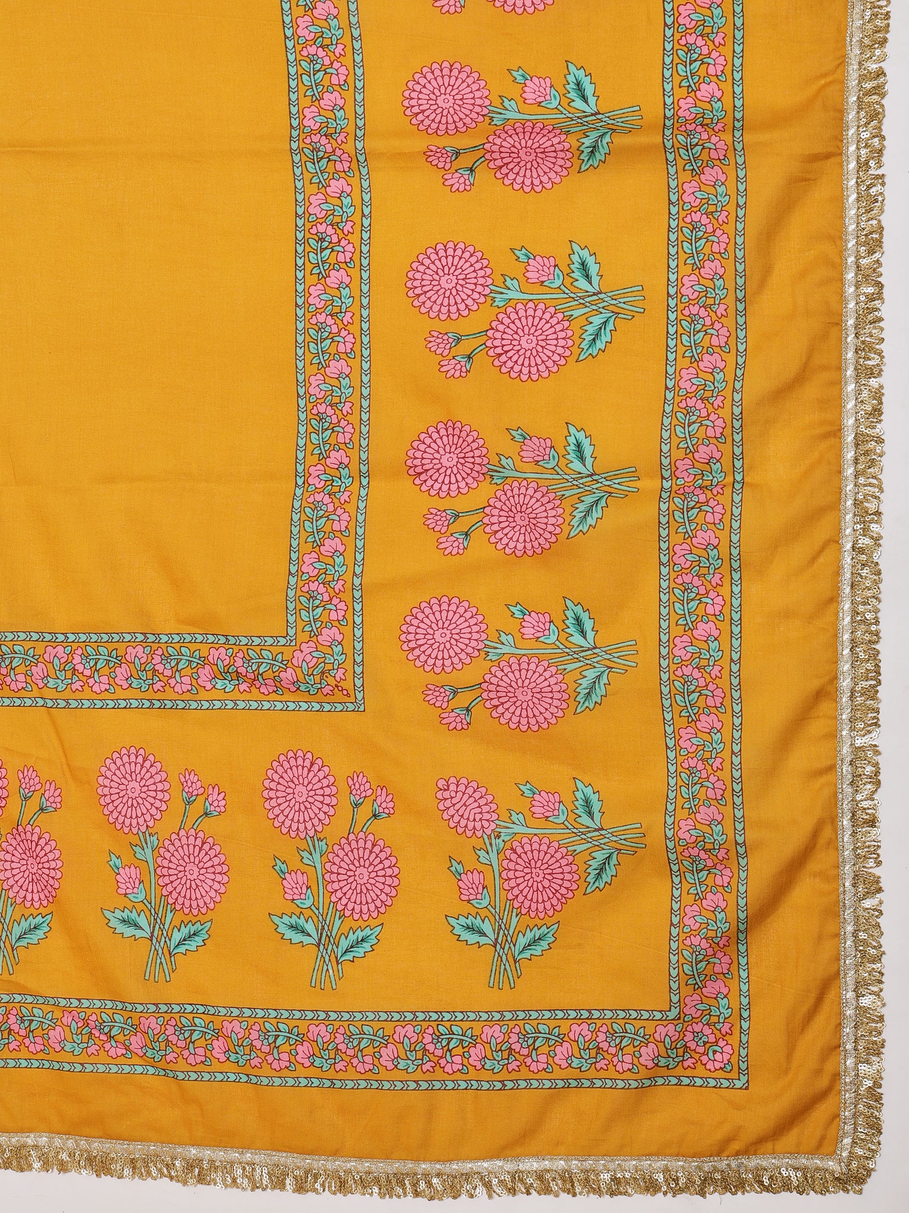Women Yellow Embroidered Crop Top With Anarkali Skirt & Dupatta