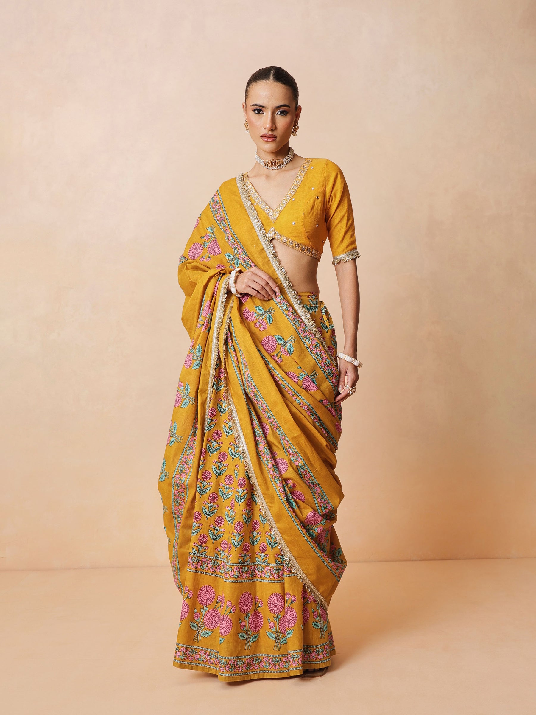 Yellow Embroidered Crop Top With Anarkali Skirt & Dupatta-Luxe - Shae by SASSAFRAS
