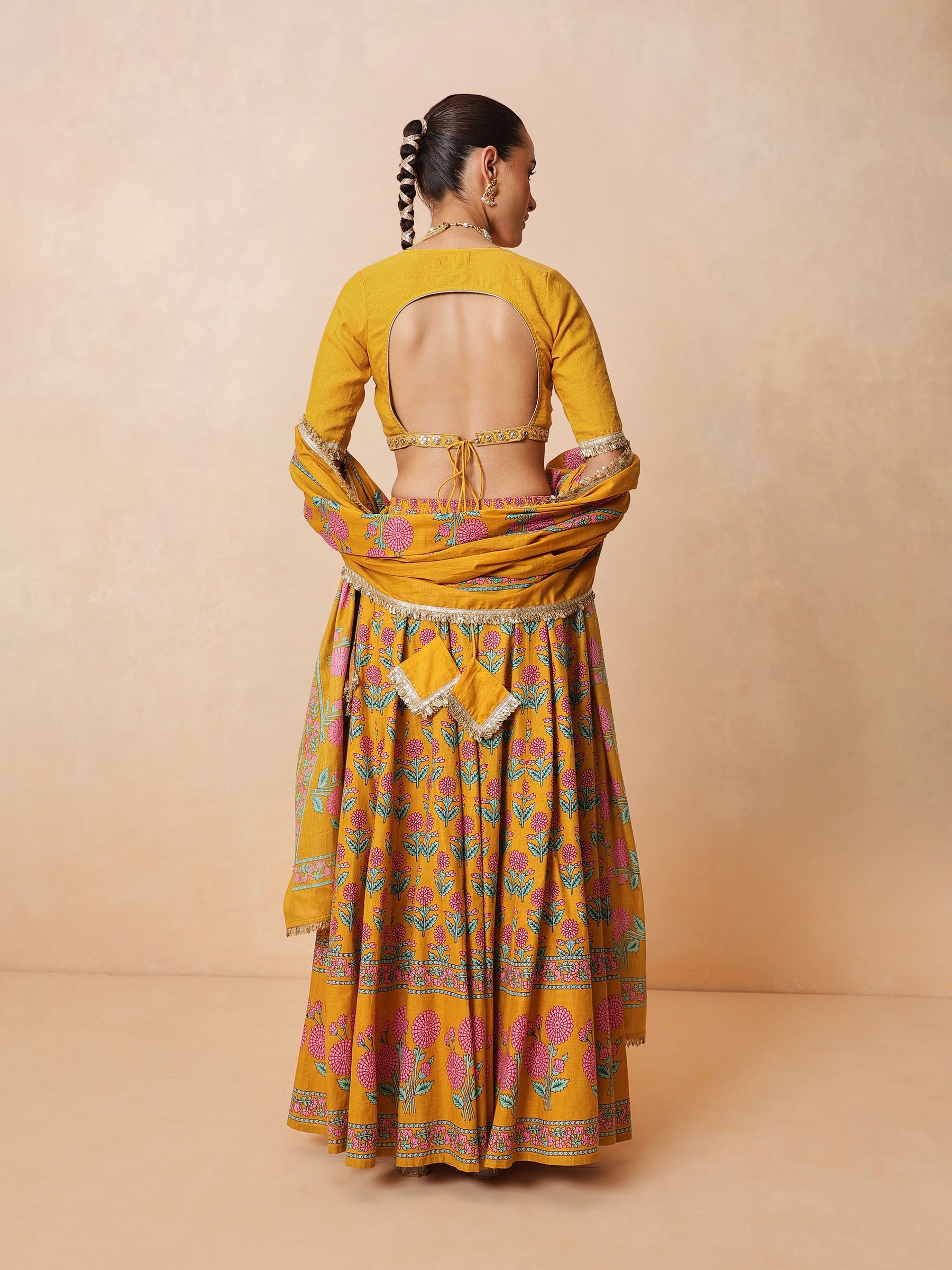 Women Yellow Embroidered Crop Top With Anarkali Skirt & Dupatta