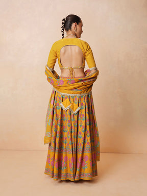 Women Yellow Embroidered Crop Top With Anarkali Skirt & Dupatta