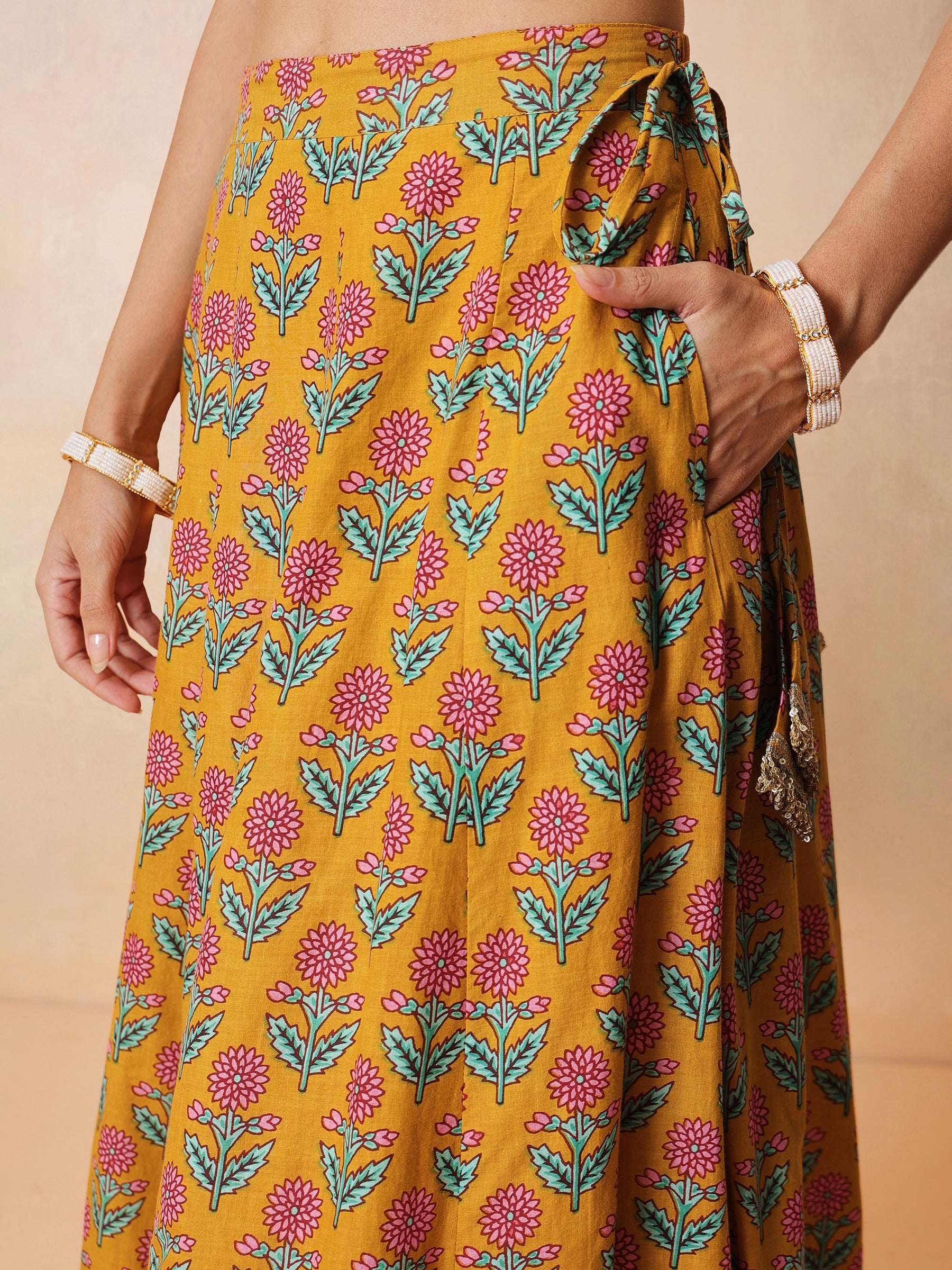 Women Yellow Embroidered Crop Top With Anarkali Skirt & Dupatta
