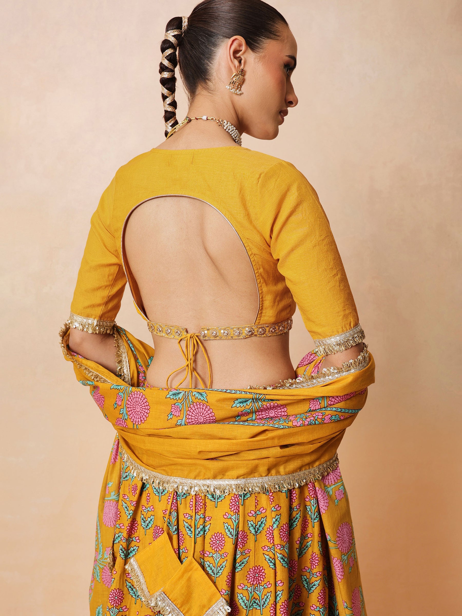 Women Yellow Embroidered Crop Top With Anarkali Skirt & Dupatta