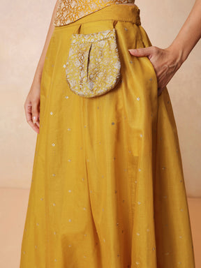 Women Yellow Brocade Corset Top With Chanderi Anarkali Skirt