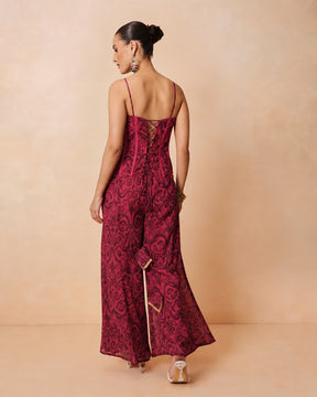 Women Fuchsia & Brown Ikat Print Corset with Palazzo Pants