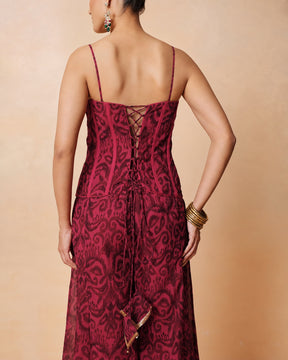 Women Fuchsia & Brown Ikat Print Corset with Palazzo Pants