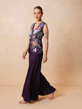 Purple Embroidered Top With Palazzo Pants -Shae by SASSAFRAS