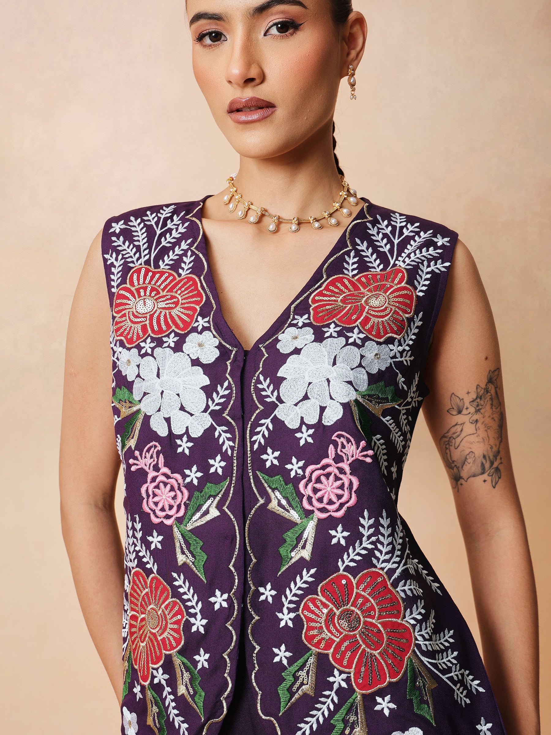 Purple Embroidered Top With Palazzo Pants -Shae by SASSAFRAS