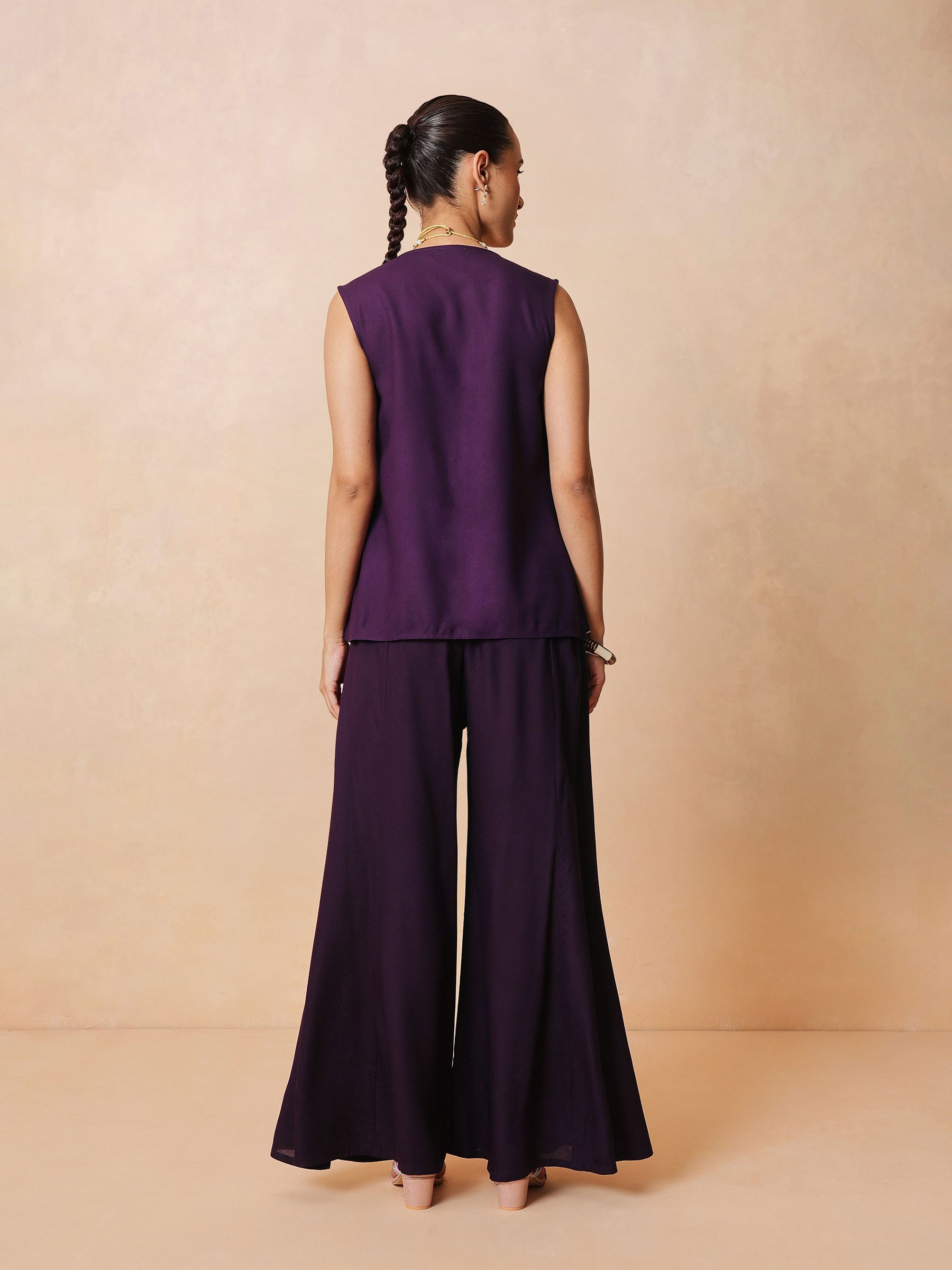 Purple Embroidered Top With Palazzo Pants -Shae by SASSAFRAS