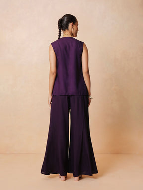 Purple Embroidered Top With Palazzo Pants -Shae by SASSAFRAS