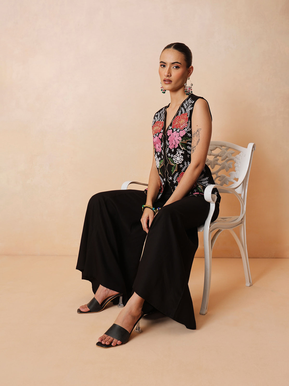 Black Embroidered Top With Palazzo Pants -Shae by SASSAFRAS