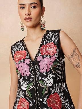 Black Embroidered Top With Palazzo Pants -Shae by SASSAFRAS
