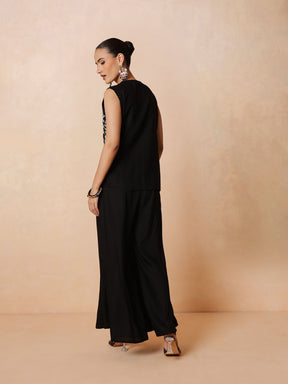 Black Embroidered Top With Palazzo Pants -Shae by SASSAFRAS