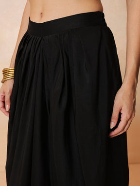 Black Embroidered Sleeveless Top With Dhoti Skirt -Shae by SASSAFRAS