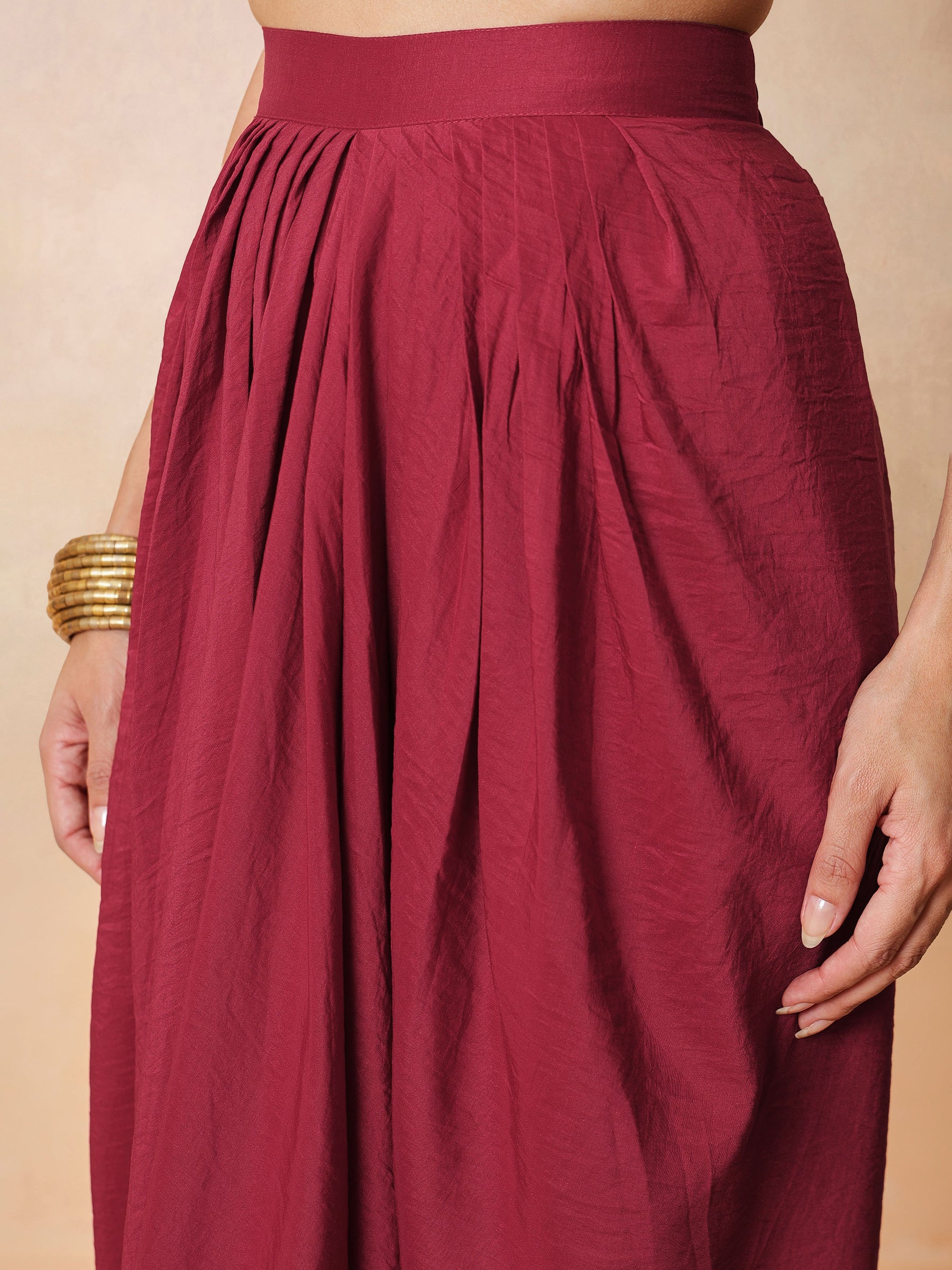 Maroon Embroidered Sleeveless Top With Dhoti Skirt -Shae by SASSAFRAS