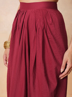 Maroon Embroidered Sleeveless Top With Dhoti Skirt -Shae by SASSAFRAS