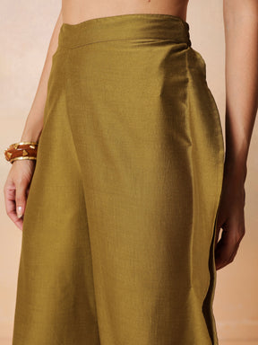 Women Mustard Embroidered Patch Kaftan With Tulip Pants