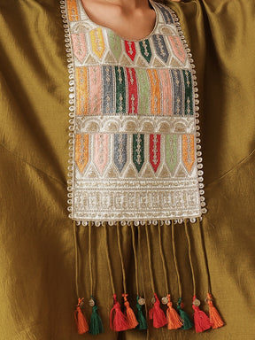 Mustard Embroidered Patch Kaftan With Tulip Pants -Shae by SASSAFRAS