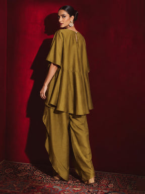 Mustard Embroidered Patch Kaftan With Tulip Pants -Shae by SASSAFRAS