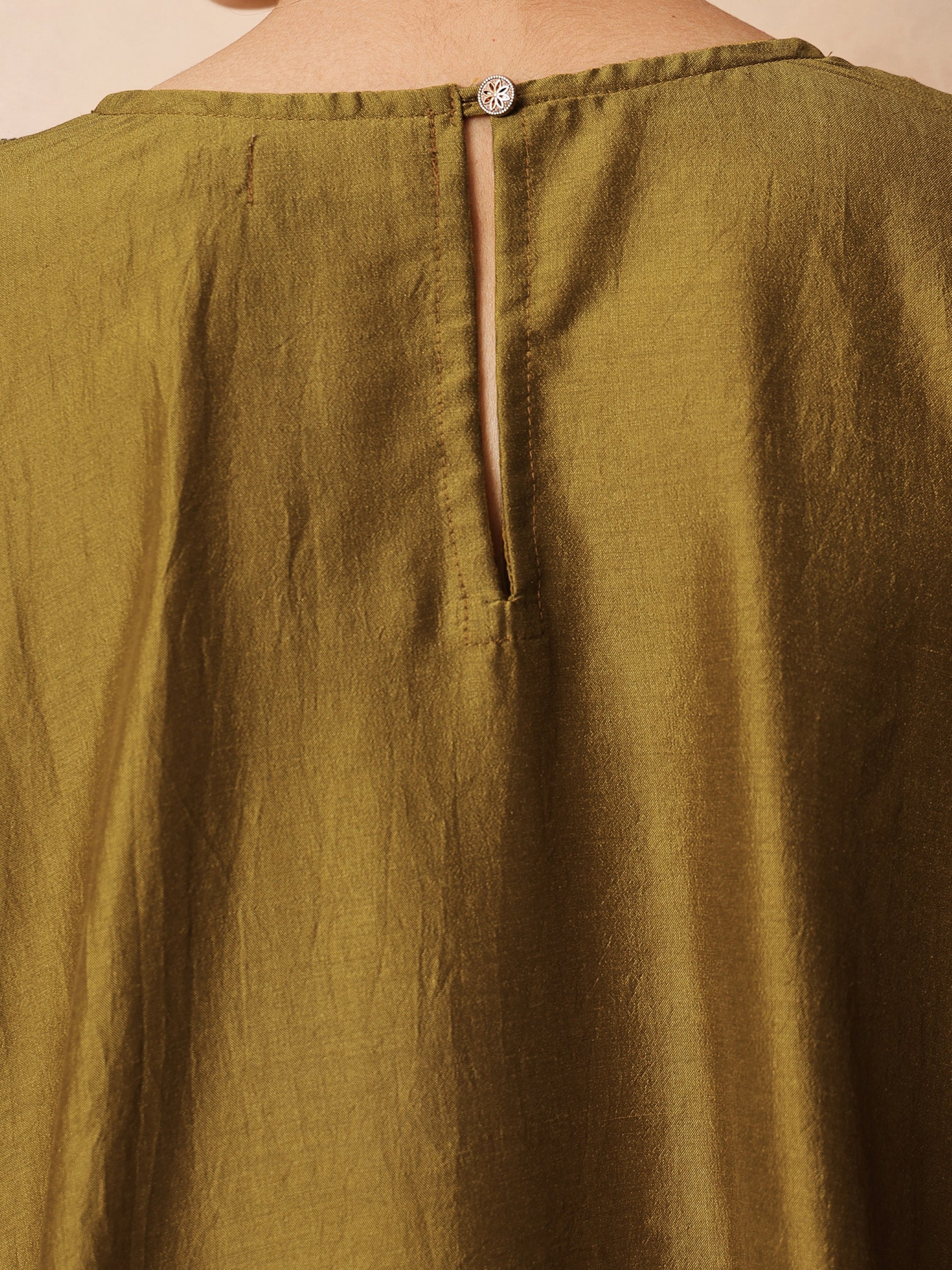 Women Mustard Embroidered Patch Kaftan With Tulip Pants