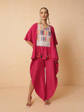 Fuchsia Embroidered Patch Kaftan With Tulip Pants -Luxe - Shae by SASSAFRAS