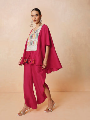 Fuchsia Embroidered Patch Kaftan With Tulip Pants -Shae by SASSAFRAS