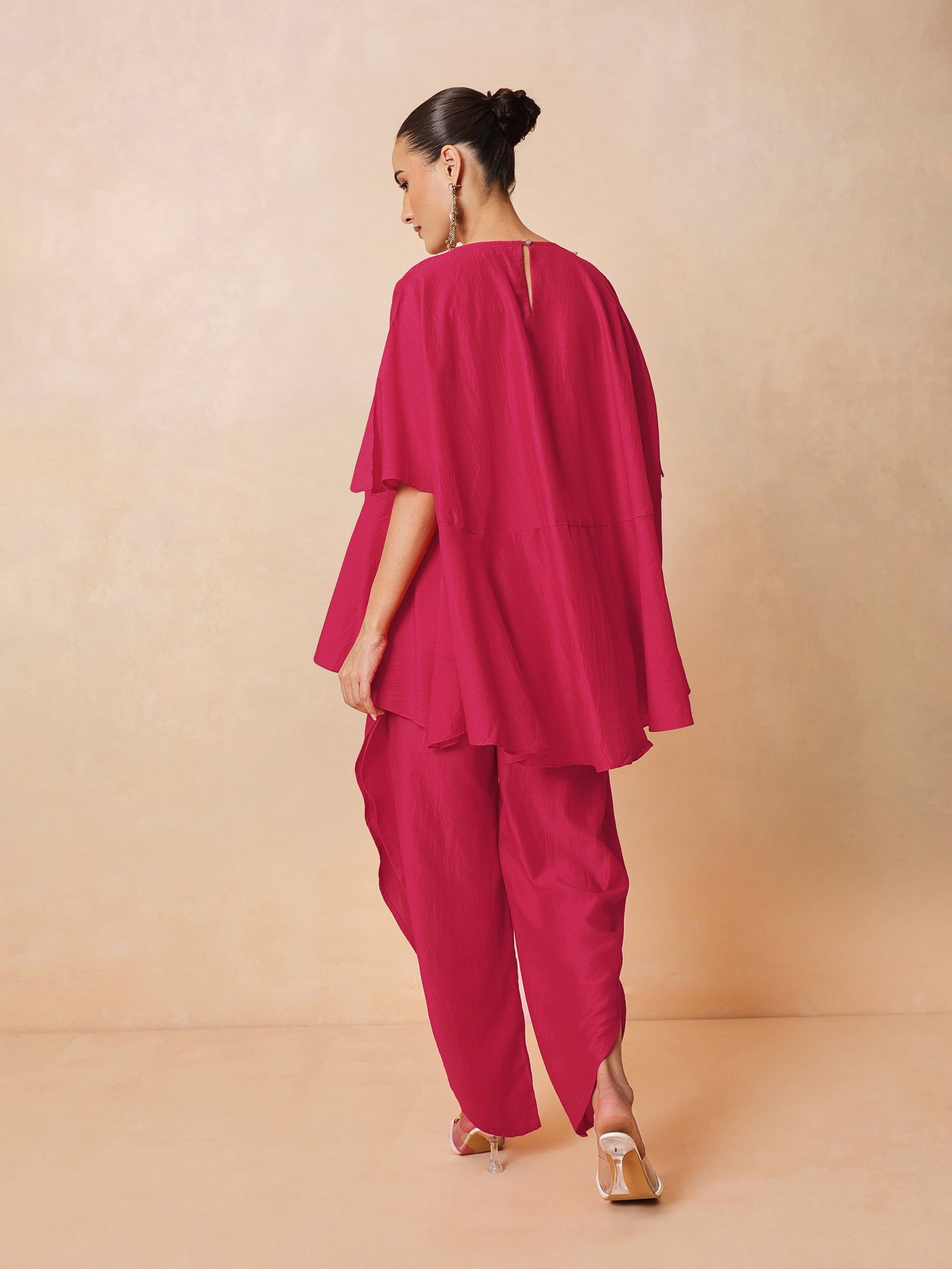 Fuchsia Embroidered Patch Kaftan With Tulip Pants -Shae by SASSAFRAS