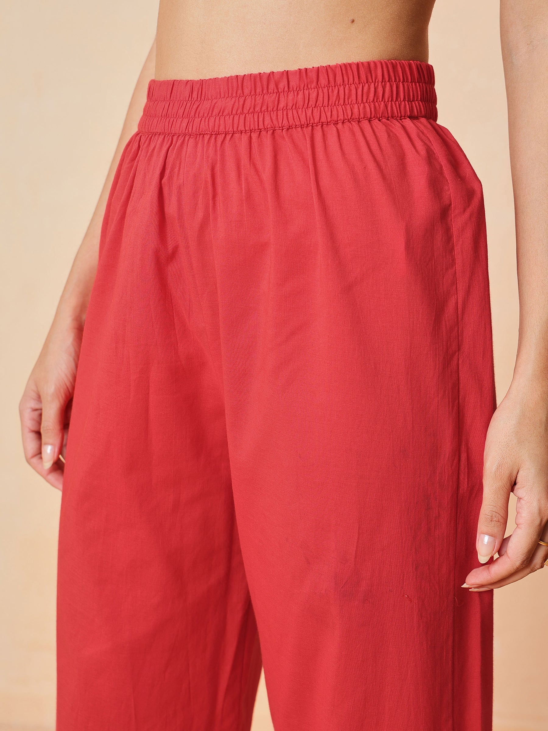 Women Red Floral Anarkali Kurta With Pencil Pants & Dupatta