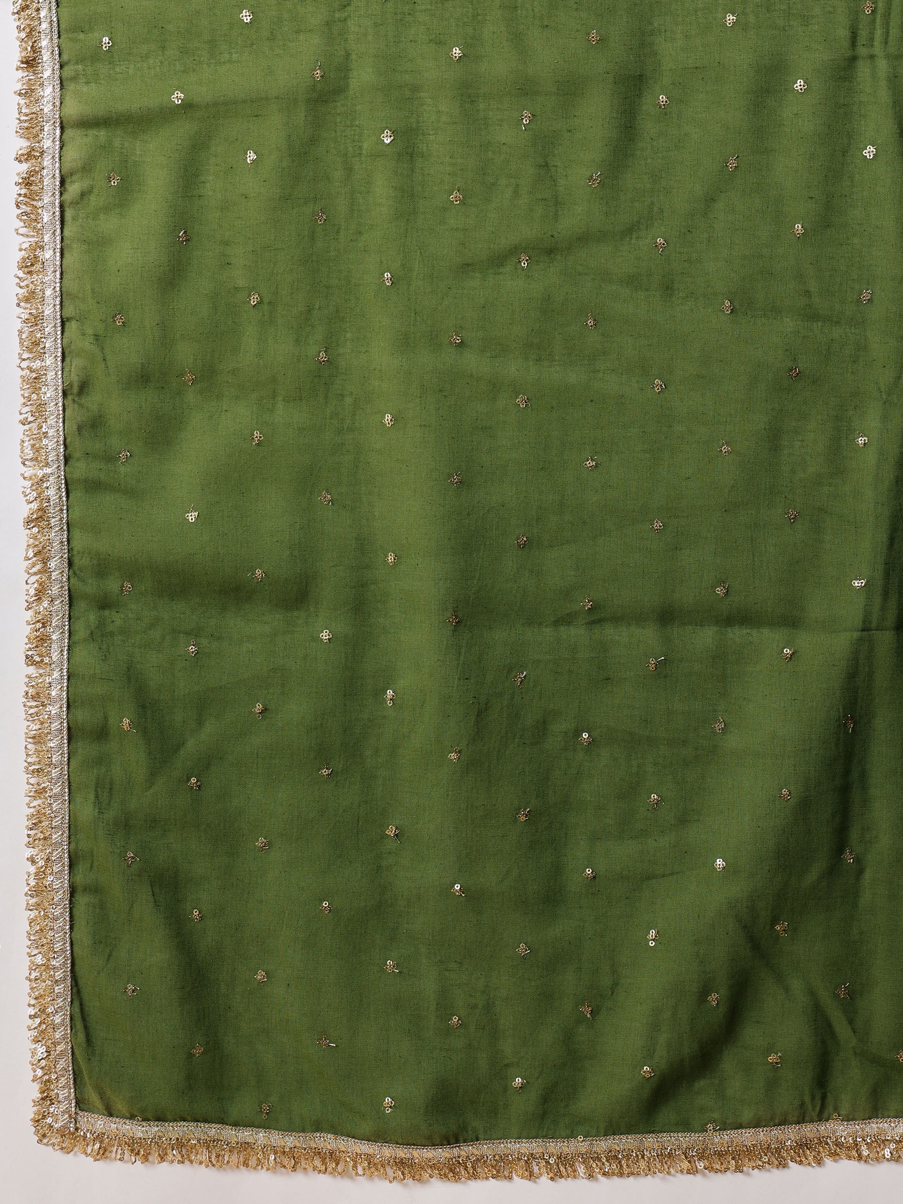 Women Olive Embroidered Short Kurta With Sharara Pants & Dupatta