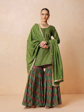 Olive Embroidered Short Kurta With Sharara Pants & Dupatta-Luxe - Shae by SASSAFRAS