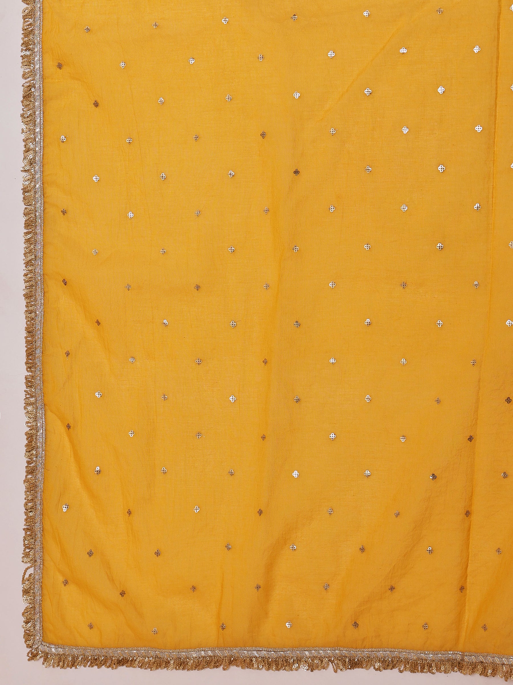 Women Yellow Chanderi Anarkali Kurta With Straight Pants & Dupatta
