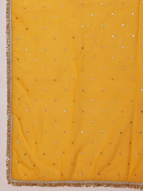 Women Yellow Chanderi Anarkali Kurta With Straight Pants & Dupatta
