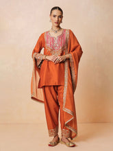 Orange Embroidered Short Kurta With Farshi Salwar & Dupatta-Luxe - Shae by SASSAFRAS