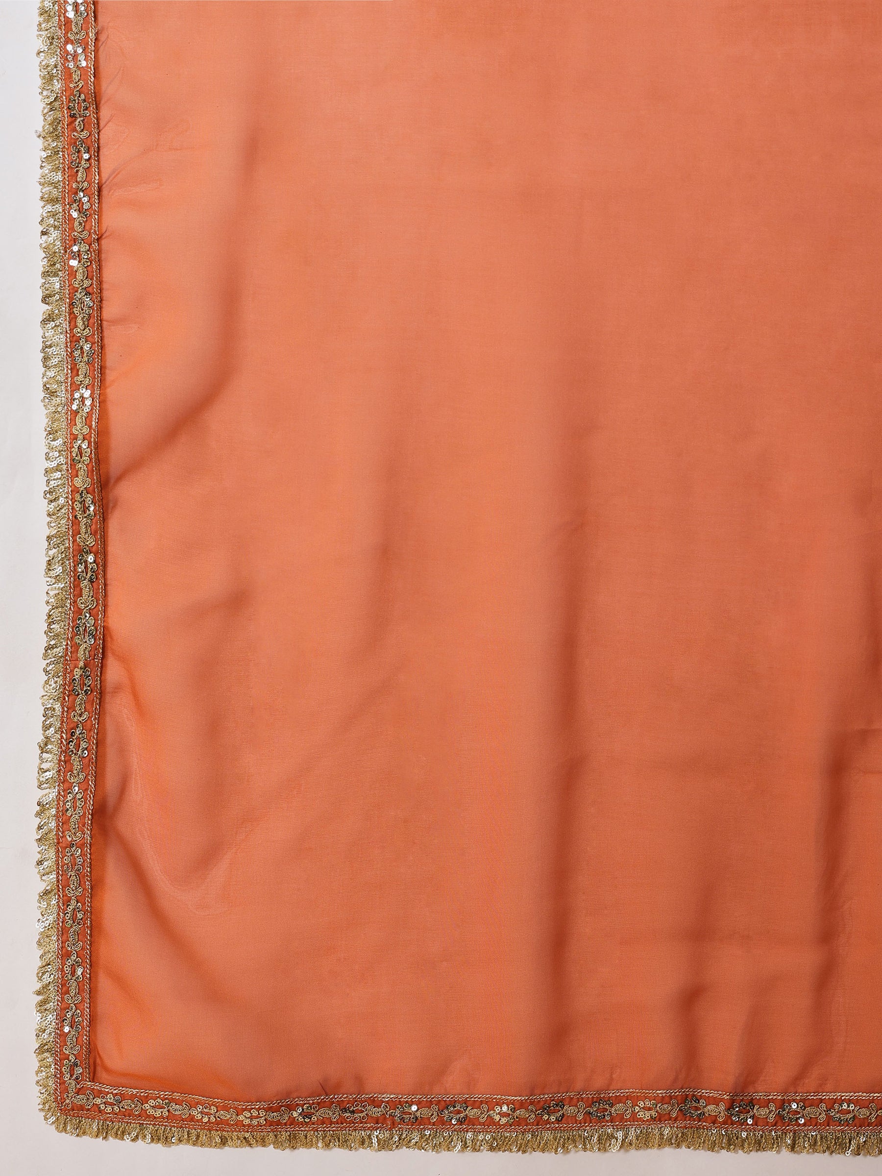 Women Orange Embroidered Short Kurta With Farshi Salwar & Dupatta