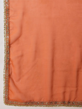 Women Orange Embroidered Short Kurta With Farshi Salwar & Dupatta