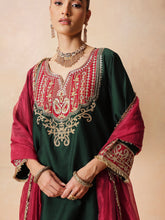 Green Embroidered Short Kurta With Farshi Salwar & Dupatta-Luxe - Shae by SASSAFRAS