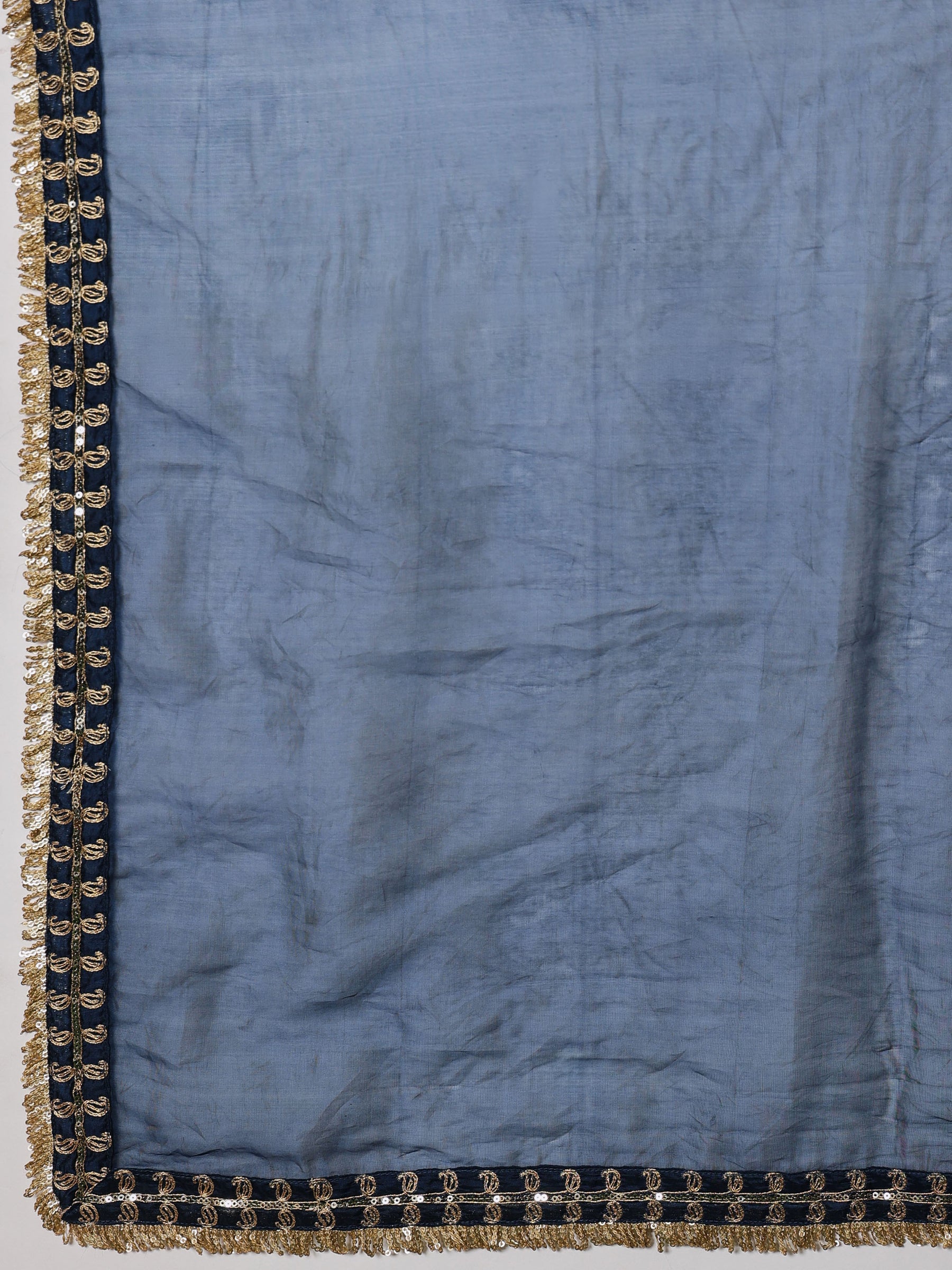 Women Navy Embroidered Choga Kurta With Straight Pant & Dupatta