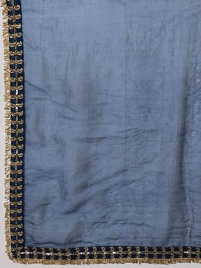 Women Navy Embroidered Choga Kurta With Straight Pant & Dupatta