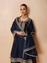 Navy Embroidered Choga Kurta With Straight Pant & Dupatta-Luxe - Shae by SASSAFRAS