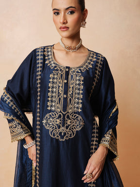 Navy Embroidered Choga Kurta With Straight Pant & Dupatta-Luxe - Shae by SASSAFRAS