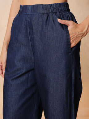 Navy Embroidered Short Kurta With Straight Pants -Shae by SASSAFRAS