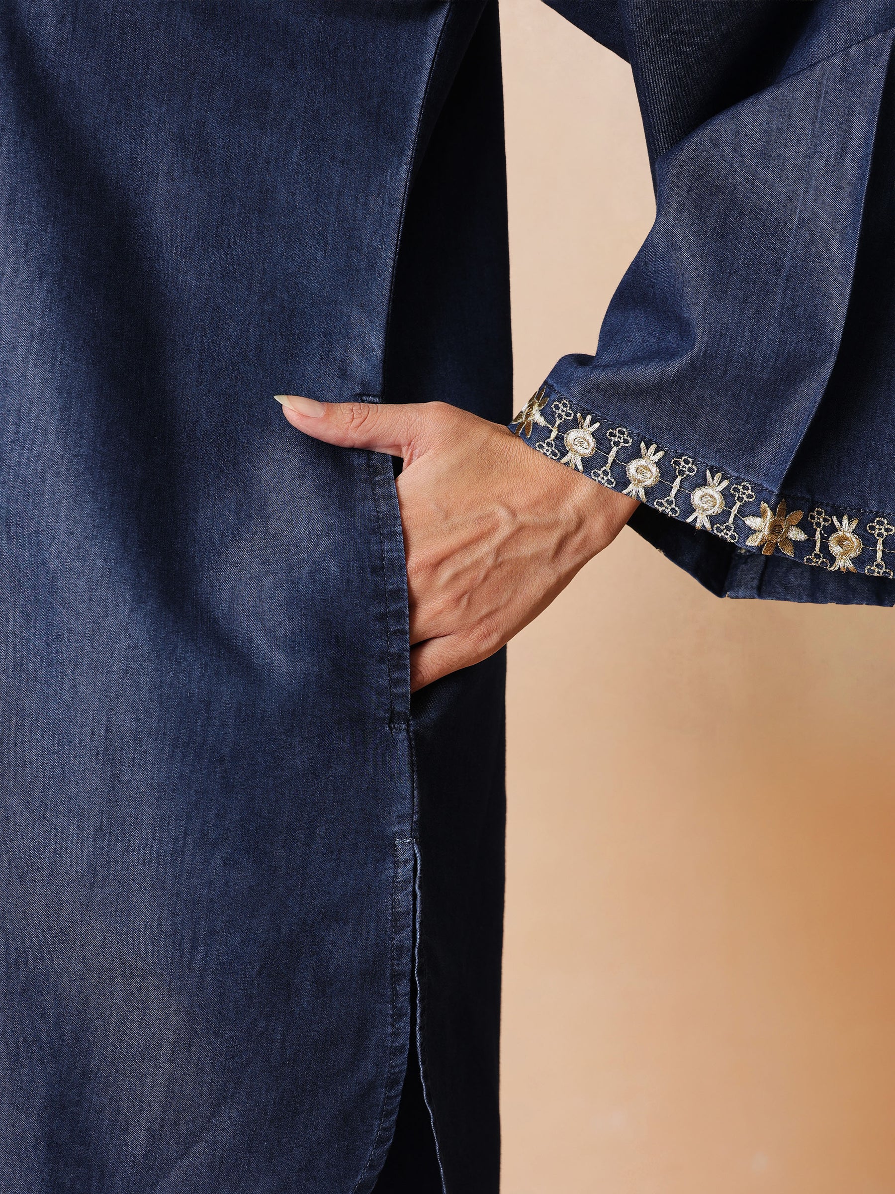 Navy Glass Neck Embroidered Short Kurta With Straight Pants -Shae by SASSAFRAS