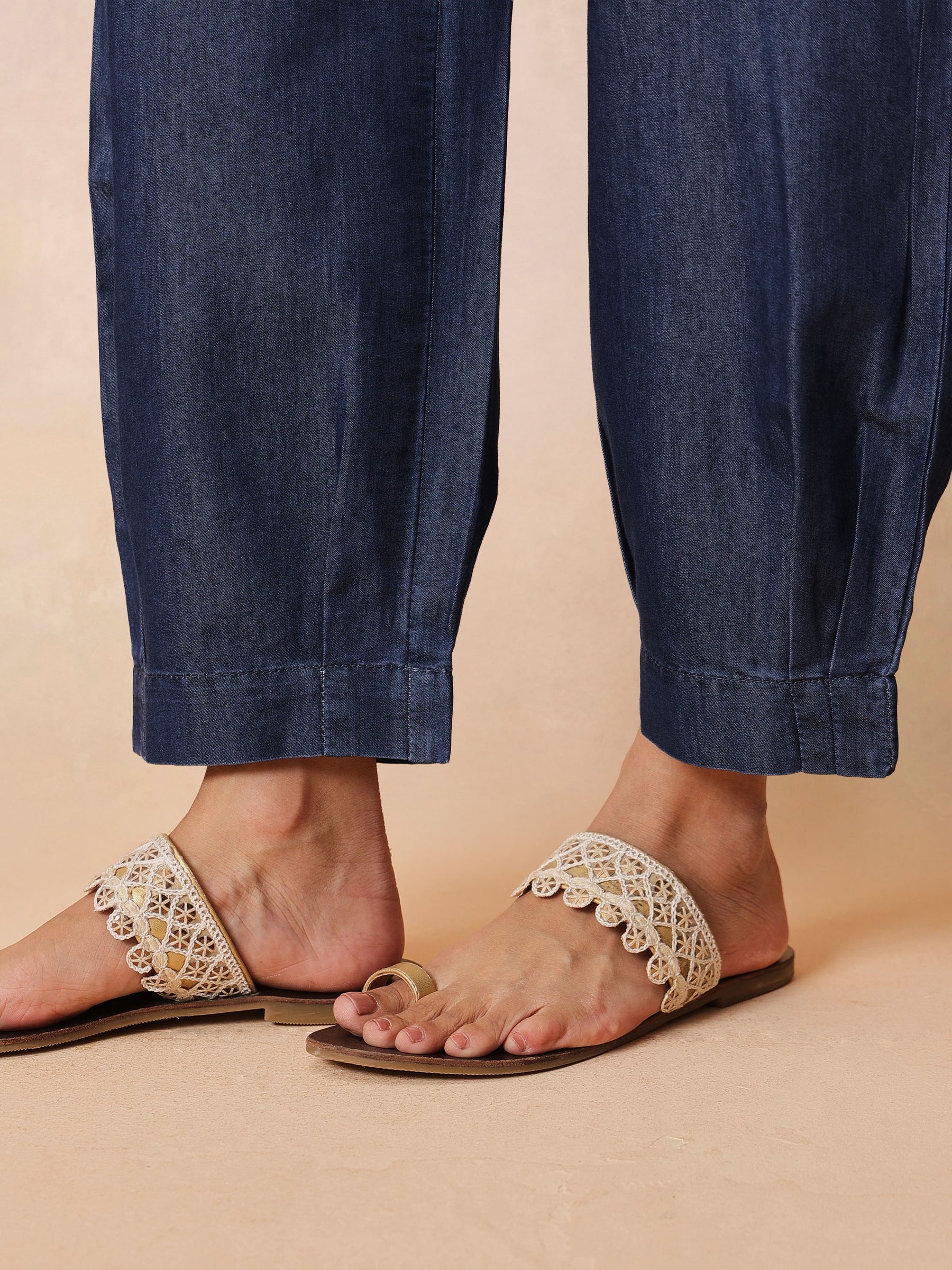 Women Navy Glass Neck Embroidered Short Kurta With Straight Pants