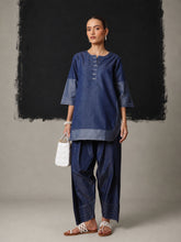 Navy Colour Block Short Kurta With Farshi Salwar-Shae by SASSAFRAS