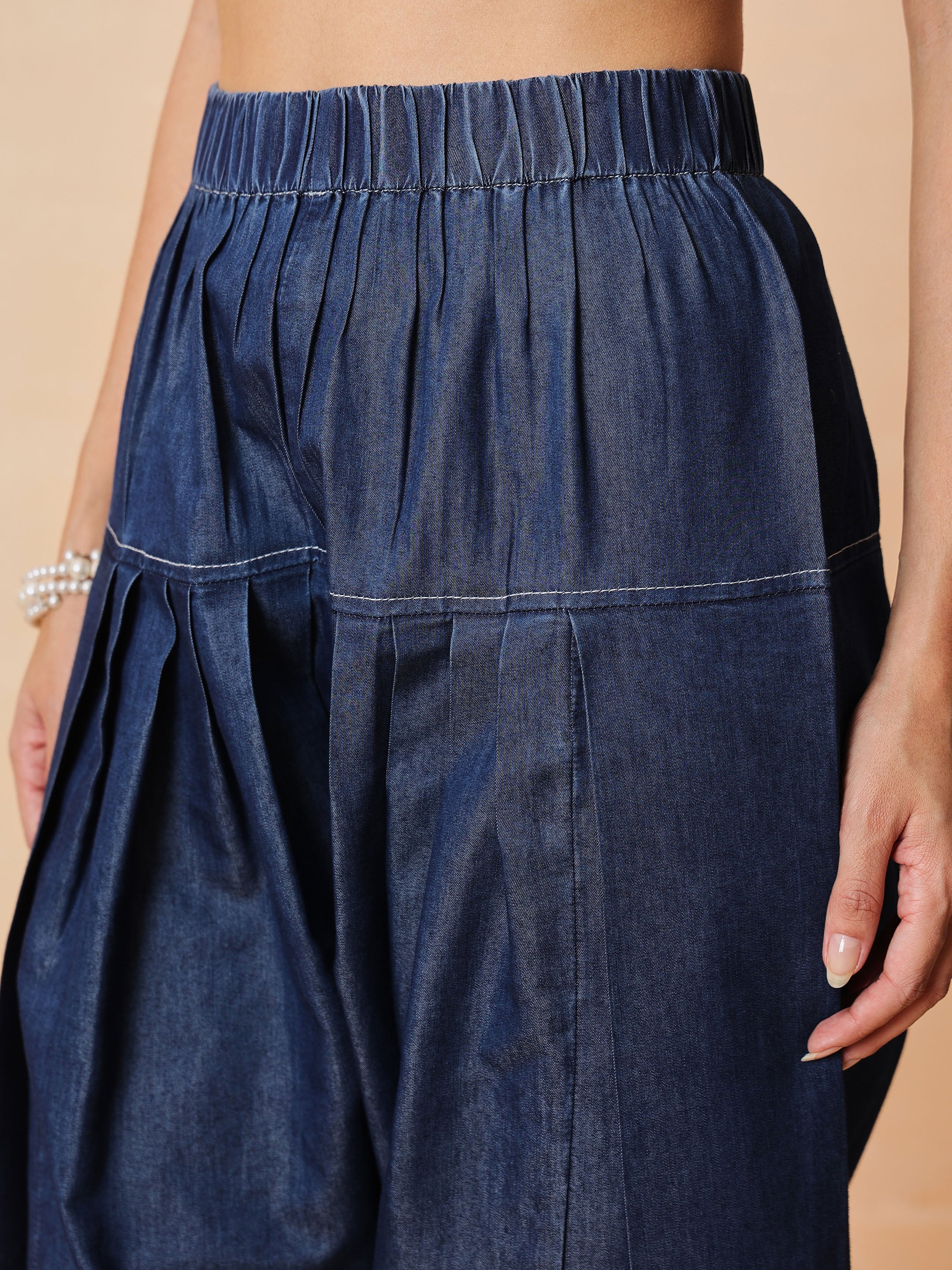Navy Colour Block Short Kurta With Farshi Salwar-Shae by SASSAFRAS